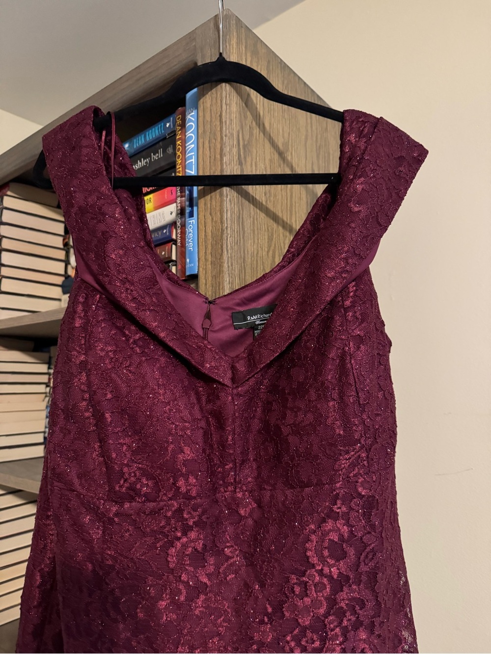R&M Richards Strapless Burgundy Lace Evening Gown - Picture 3 of 4